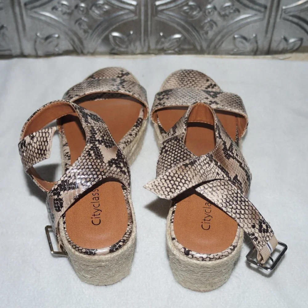 Cityclassified Size 7 Snake Print Espadrille Platform Sandals Wedges